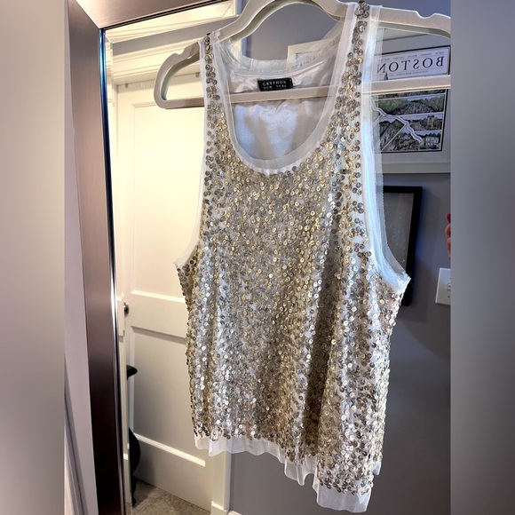 Gryphon New York White/Gold Sequined Top. Size XS - Picture 5 of 9